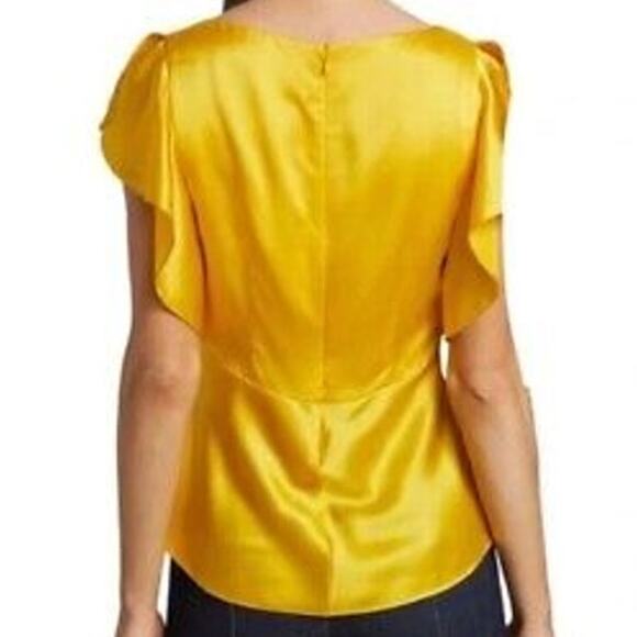 Cinq A Sept Flutter Sleeve Yellow Silk Blouse Women's Size XS New Without Tags - Picture 2 of 10